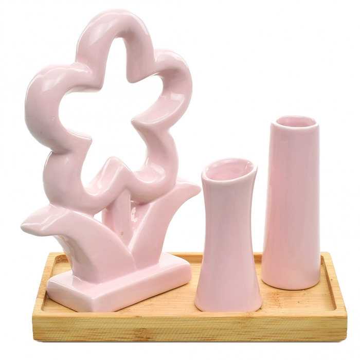Keramiek Bloem + 2 vaas 15*9*16.5cm