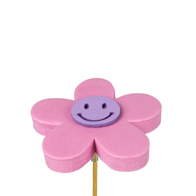 <h4>Bijsteker bloem Happy foam 7cm+ 50cm stok roze</h4>