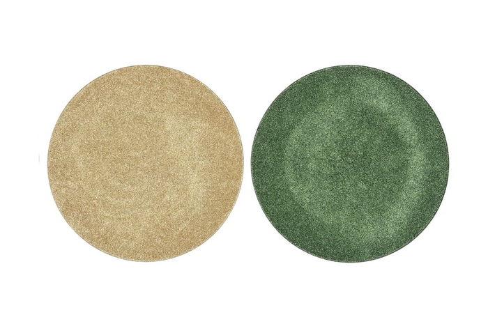 Melamine Shine Olive Green/gold Plate Round Ass 33x33x2cm