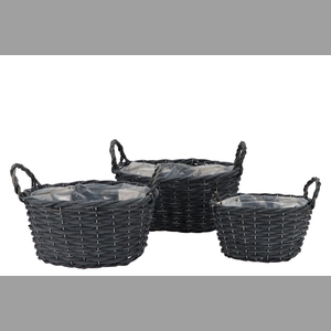 Wicker Basket Black Oval Pot Set 3dlg 31x24x16cm