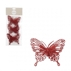 Christmas Deco butterf./clip glit.8cm x3