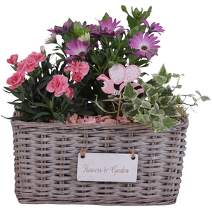 Spring Flower Arr. Outdoor Willow Basket Flowersign Ø30cm 3PP