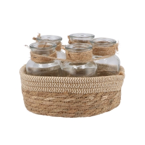 Seagrass Straw Basket 5 Bottles White/nat 25x14 Nm