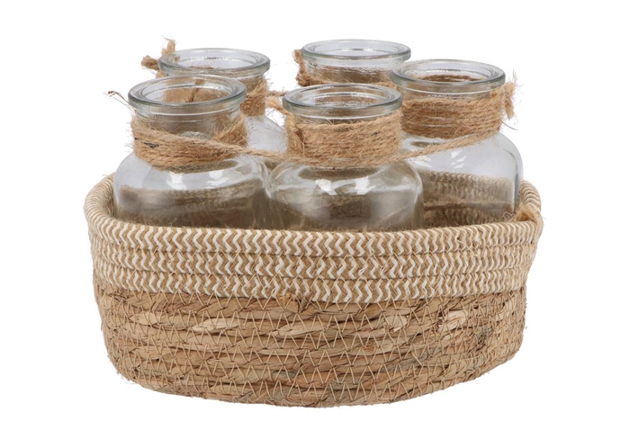 <h4>Seagrass Straw Basket 5 Bottles White/nat 25x14 Nm</h4>