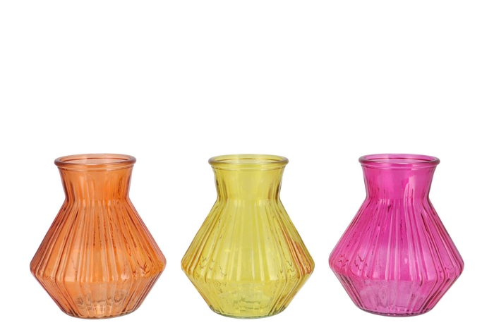 Roman Orange Mix Diamond Glass Vase Ass 15x21cm Nm