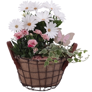 Spring Flower Arr. Outdoor Metal Wire Basket Jute Ø21cm 3PP