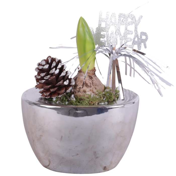 <h4>New Year Arr. Hyacint Ceramic Folded Pot Silver Ø14cm 1PP</h4>