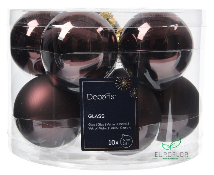 KERSTBAL GLASS 60MM 10PCS BLACK TRUFFLE