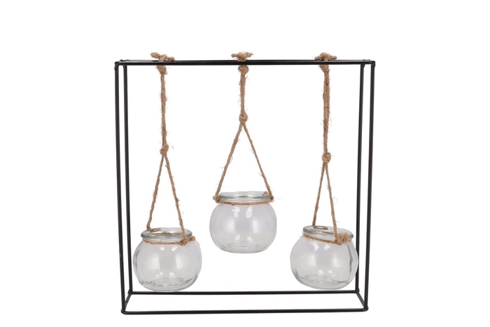 Polly Black Metal Rack 3 Glass Hanging 28x8x29cm