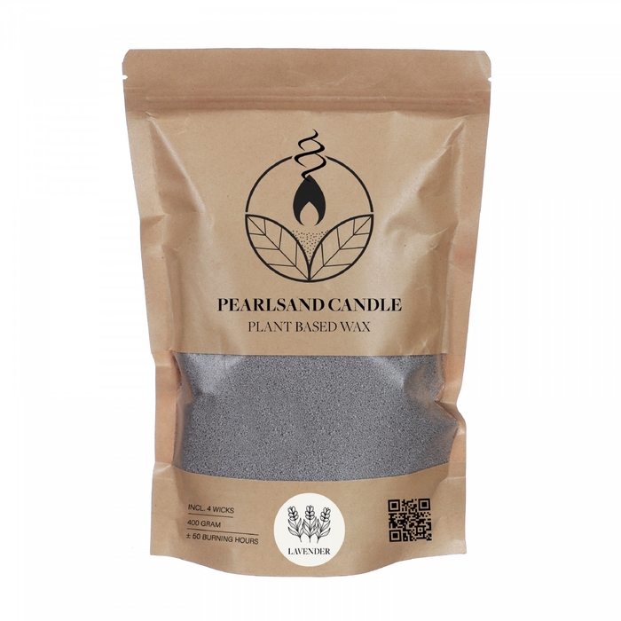Kaars Pearlsand 400gr+4lont Lavender