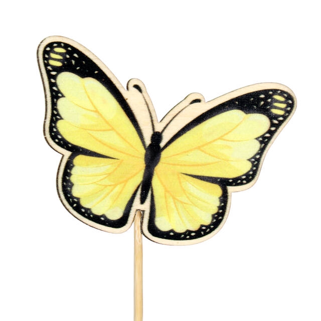 <h4>Pick butterfly Single wood 6x7cm+12cm stick yellow</h4>