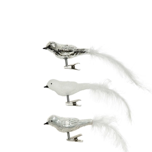 Kerst Deco vogel glas+clip 8cm