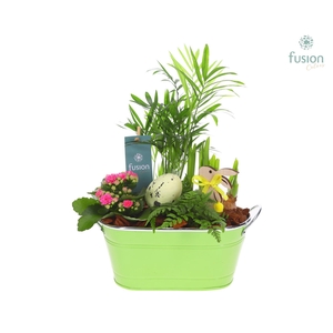 Schaal zink ovaal Pasen met Arrangement verschillende kleuren