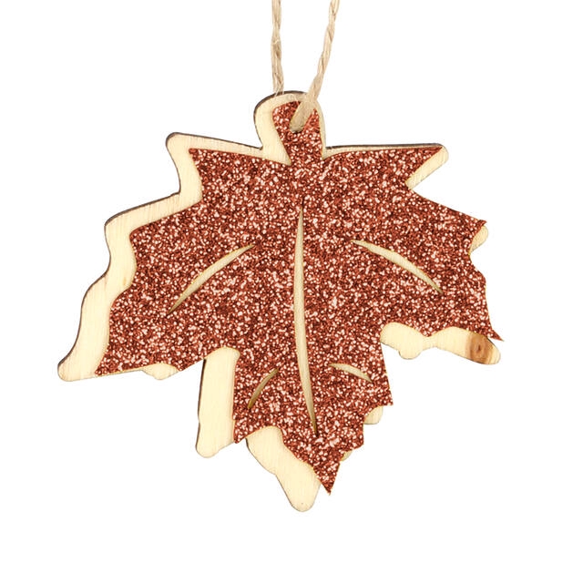 <h4>Hanger Glitter blad 6cm+16cm touw oranje</h4>