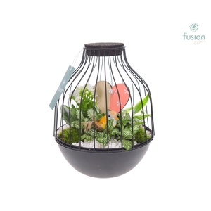 Vogelkooi metaal zwart Medium Love met arrangement