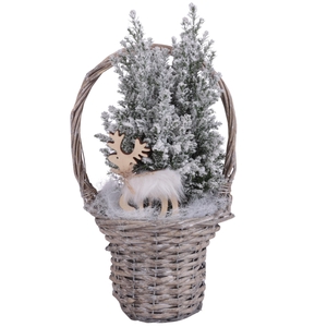Winter Arr. Conifer Willow Handle Basket Grey Ø15cm 1PP