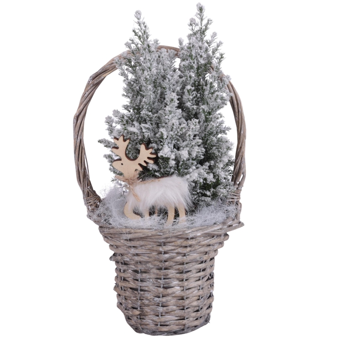 <h4>Winter Arr. Conifer Willow Handle Basket Grey Ø15cm 1PP</h4>