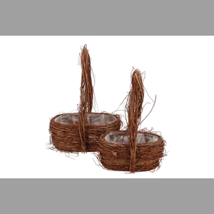 Wicker Elm Branches Brown With Handle Oval Set 2 34x23x45cm