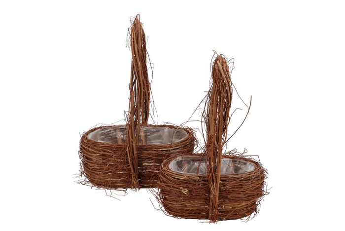 Wicker Elm Branches Brown With Handle Oval Set 2 34x23x45cm