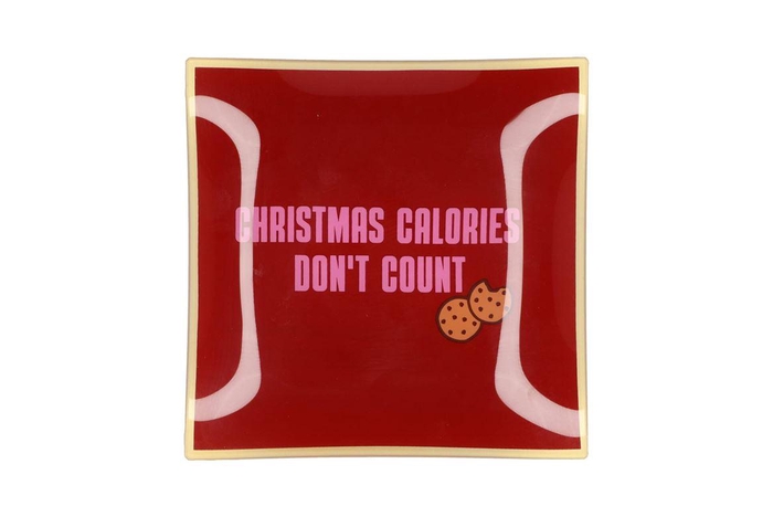 Plate Square Christmas Calories 18x18x2cm