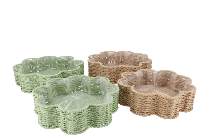 Gaby Natural/green Tray Flower S/2 35x9/30x8cm Nm