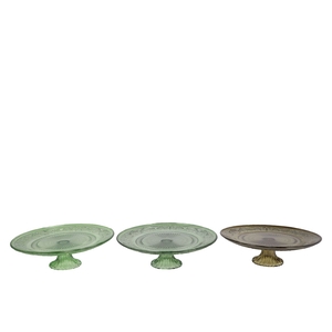 Dayah Summer Green Mix Glass Plate On Foot 25x9cm Ass P/1