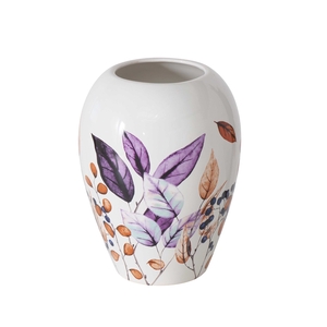 Vase Brinja, H 23 cm, Earthenware, Shiny, Floral, Multi-coloured, All-round printing stoneware colour-mix