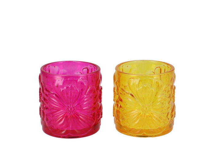 <h4>Mille Yellow/fuchsia T-light 9x9x10cm</h4>