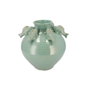 Pearl Sea Green Vase Fish 25x25x27cm Nm