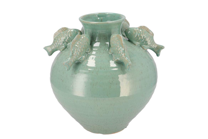 Pearl Sea Green Vase Fish 25x25x27cm Nm