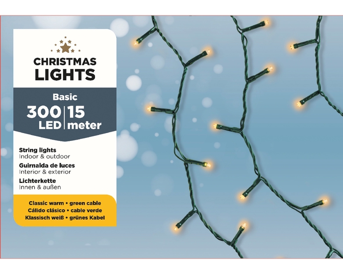 LED BASIC BUITEN GREEN CABLE - 300LAMPS KLASSIEKWARMWHITE 1495CM