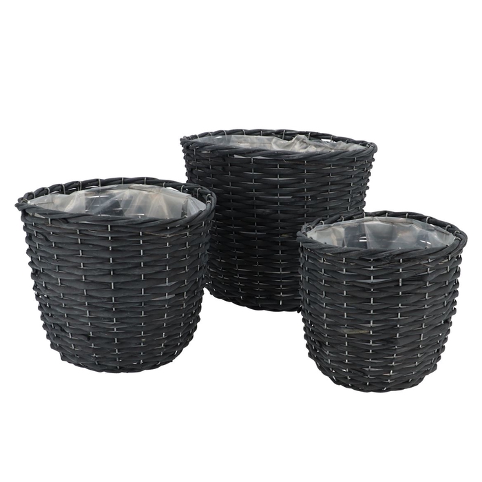 <h4>Wicker Basket Black Pot Set 3dlg 32x26cm</h4>