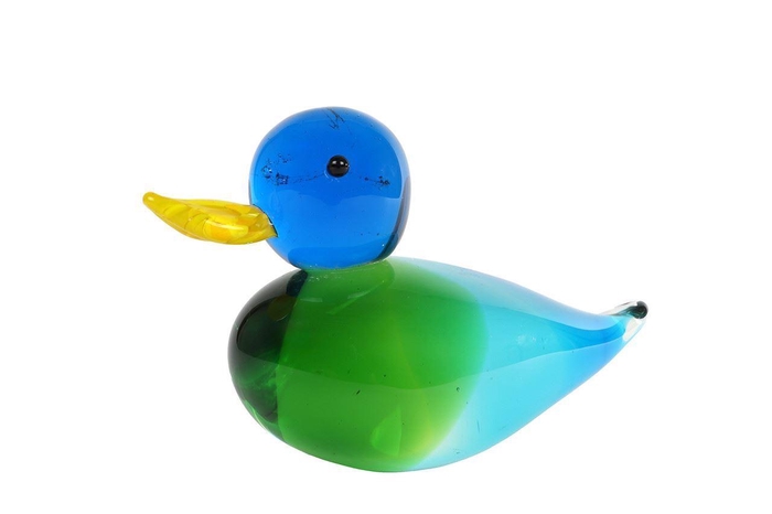 <h4>"Sculptuur ""Duck"" gr/bl. glas 18x</h4>