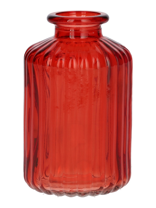 DF02-666111100 - Bottle Caro lines d3.5/6.2xh10 cherry red transparent