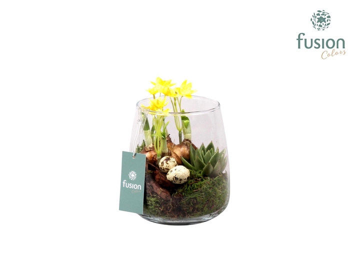 <h4>Pasen glazen windlicht Julia met bollen Arrangement D15.5 H17</h4>