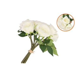 Silk Roses Bouquet 7x White 26x20x30cm