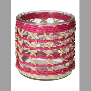 DF01-740485500 - Candle holder Vina d12xh11.8 fuchsia/natural