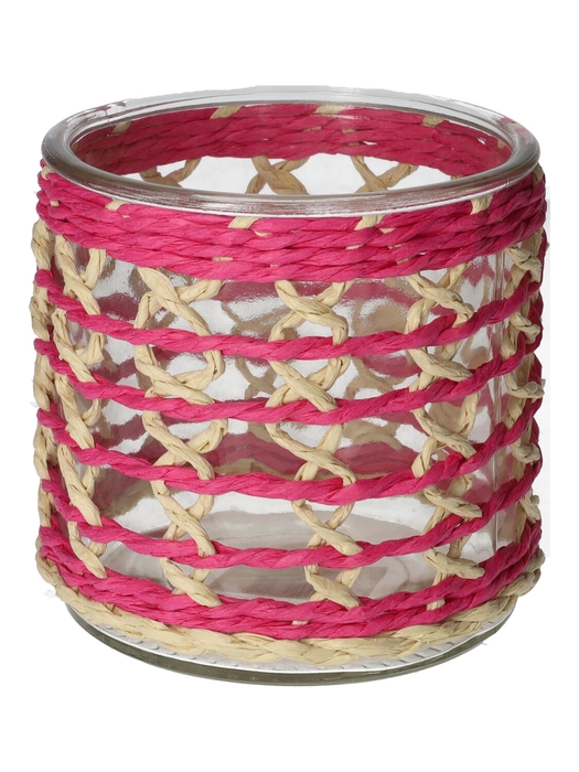 <h4>DF01-740485500 - Candle holder Vina d12xh11.8 fuchsia/natural</h4>