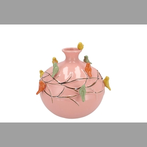Bird Pink Vase Globe 18x18x18cm Nm