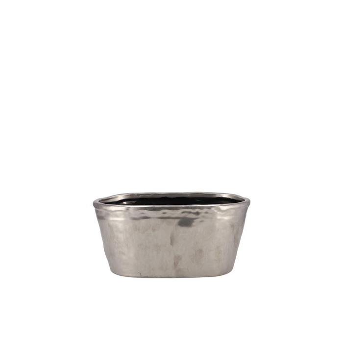 <h4>Iron Stone Silver Glazed Oval Pot 23x9x10cm</h4>