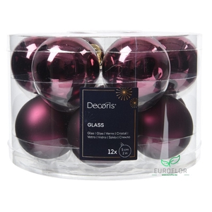 KERSTBAL GLASS 50MM 12PCS DARK MAUVE