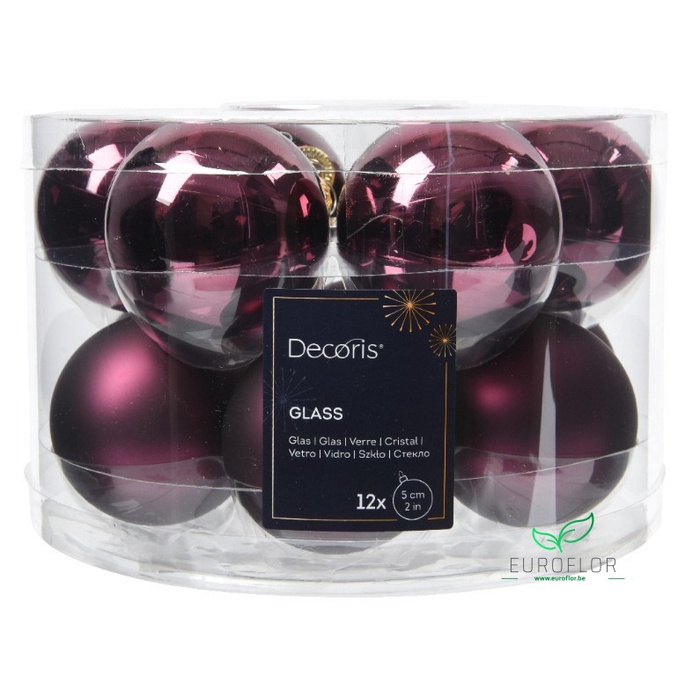 <h4>KERSTBAL GLASS 50MM 12PCS DARK MAUVE</h4>