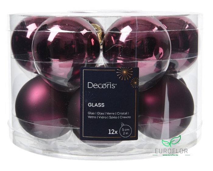 KERSTBAL GLASS 50MM 12PCS DARK MAUVE