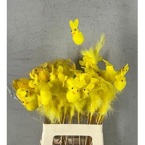 Stick Rabbit+feather Yellow