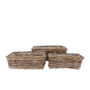 Rattan Kuboo Basket Rectangle S/3 L34/37/41 W18/22