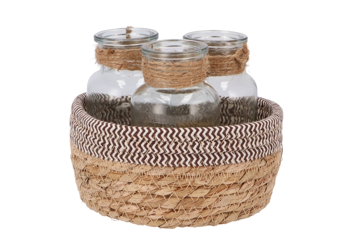 Seagrass Straw Basket 3 Bottle Brown/white Nm