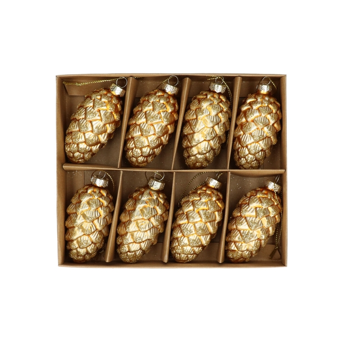 <h4>Christmas bauble Pine cone/glitter 85mm x8</h4>