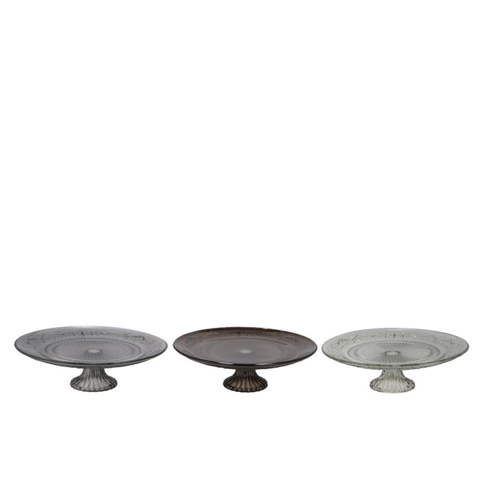 <h4>Dayah Shade Of Grey Glass Plate On Foot 25x9cm Ass</h4>