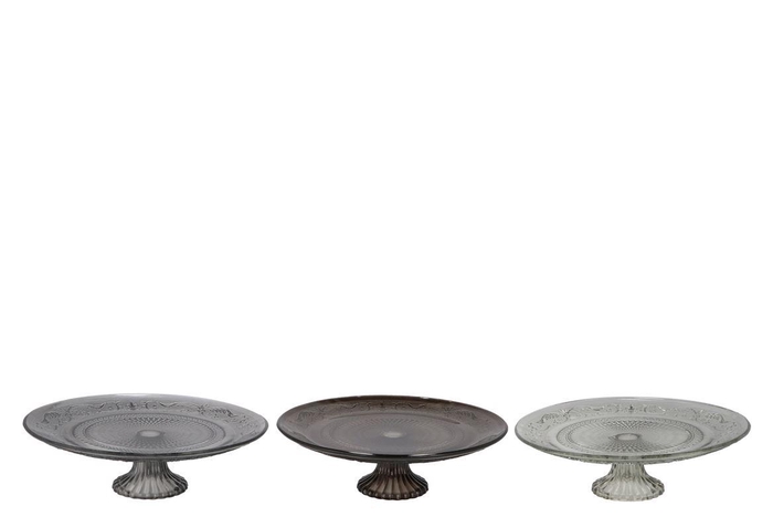 Dayah Shade Of Grey Glass Plate On Foot 25x9cm Ass P/1 Nm
