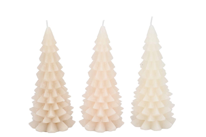 Candle Frosty X-mas Tree Cozy Sand Mix 8x16cm Ass